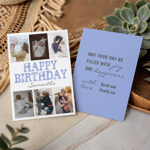 Carte de voeux anniversaire Collage Photo Bleu 6