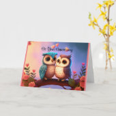 Carte de voeux Anniversaire de deux chouettes (Fleur jaune)