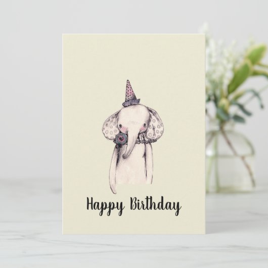 Carte de voeux Anniversaire Elephant (Debout devant)