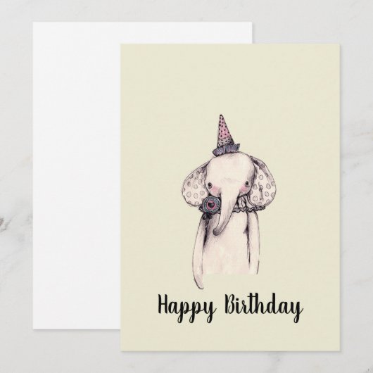Carte de voeux Anniversaire Elephant (Devant / Derrière)
