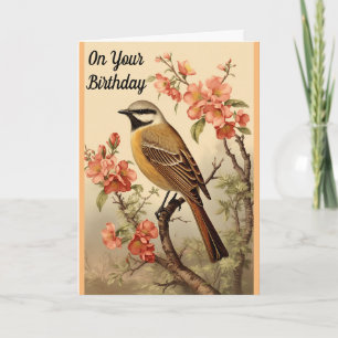 Carte de voeux Anniversaire Oiseaux Et Fleurs
