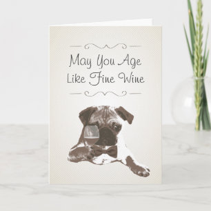 Carte de voeux Anniversaire pour chien et vin fin