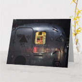 CARTE DE VŒUX ANNIVERSAIRE RETRO CARAVANE (Fleur jaune)