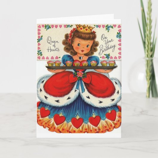 Carte de voeux Anniversaire Retro Queen Of Hearts (Devant)