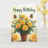 Carte de Vœux Anniversaire Rose Pot Doré (Fleur jaune)