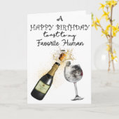 Carte de voeux Anniversaire Vin et Verre (Fleur jaune)