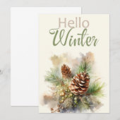 Carte de voeux aquarelle avec branches de pin, côn (Devant / Derrière)