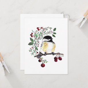 Carte de vœux aquarelle charmante mésange