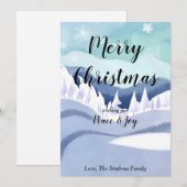 Carte de vœux aquarelle de pays merveilleux d'hive (Devant / Derrière)