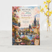 Carte de vœux aquarelle de Prague (Fleur jaune)