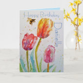 Carte de vœux aquarelle élégante Tulipe et Abeille (Fleur jaune)