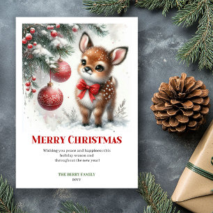 Carte de vœux aquarelle festive bébé cerf scène hi