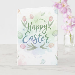 Carte de vœux aquarelle Joyeuses Pâques lettrage m