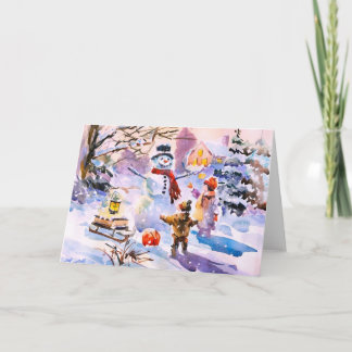 Carte de vœux aquarelle Lueur d'hiver
