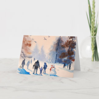 Carte de vœux aquarelle sortie en famille