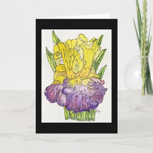 Carte de voeux - Aquarelle violette et jaune Iris (Devant)