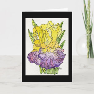 Carte de voeux - Aquarelle violette et jaune Iris