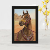 Carte de voeux Arabe rêveuse égyptienne de cheval (Fleur jaune)
