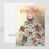 Carte de vœux arbre de Noël fleurs sauvages or rou (Devant / Derrière)