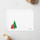 Carte de vœux Arbres à l'aquarelle verte et rouge (Devant/Arrière en situation)