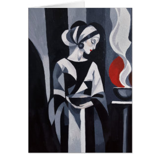 Carte de vœux Art Déco Femme Mystique Monochrome