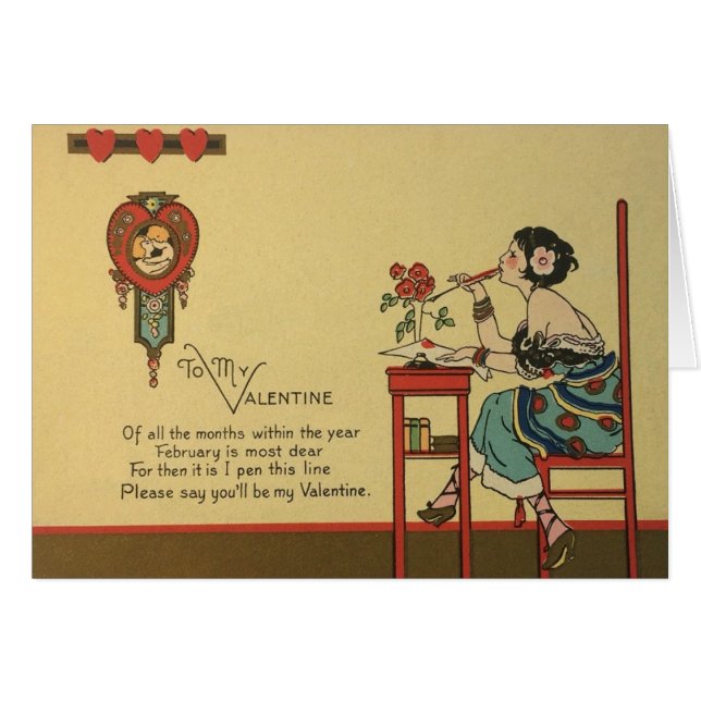 Carte de voeux Art Déco Saint Valentin (Devant horizontal)
