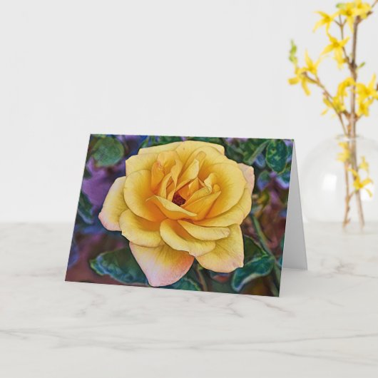 Carte de vœux artistique avec rose en or jaune (Fleur jaune)
