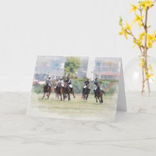 Carte de vœux artistique de joueurs de polo en act