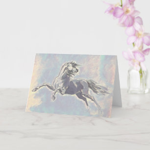 Carte de vœux artistique illustrée vintage cheval