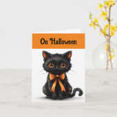 Carte de vœux au chat orange et noir (Fleur jaune)