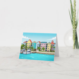 Carte de vœux aux maisons colorées des Bahamas