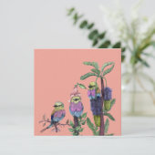 Carte de voeux aux oiseaux d'aquarelle rose et Lil (Debout devant)