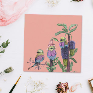 Carte de voeux aux oiseaux d'aquarelle rose et Lil