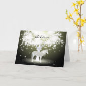Carte de voeux avec arbre fluorescent et licorne (Fleur jaune)