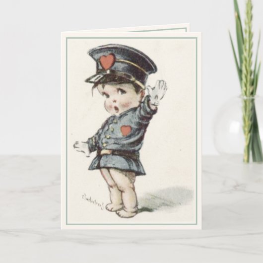 Carte de vœux avec bébé police d'amour illustré (Devant)