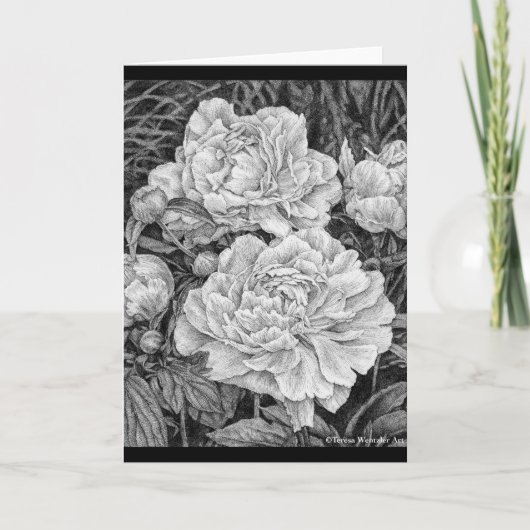 Carte de vœux avec dessin de pivoines blanches (Devant)