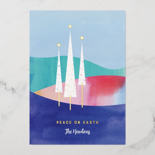 Carte de vœux avec feuille d'aluminium et aquarell (Recto)