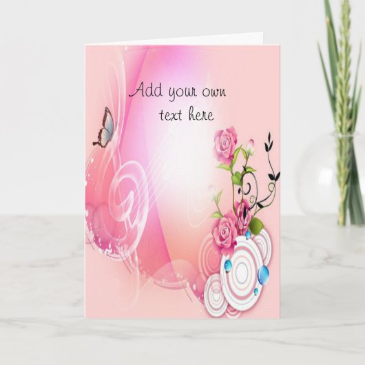 Carte de voeux avec fleur rose et papillon (Devant)