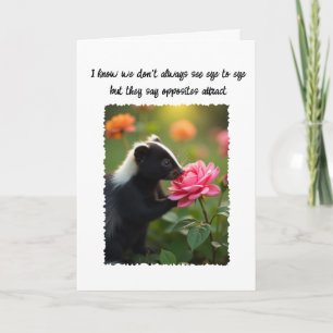 Carte de vœux avec images de rose et de mouffette