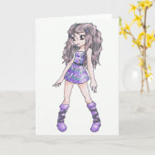 Carte de voeux avec la fille dans le pourpre (Fleur jaune)