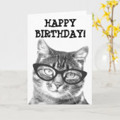 Carte de voeux avec la photographie drôle de chat (Fleur jaune)