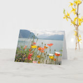 Carte de voeux avec la scène de la Suisse - blanc (Fleur jaune)