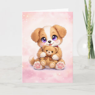Carte de vœux avec un chiot mignon qui étreint un