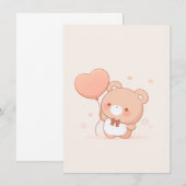 Carte de vœux avec un ours mignon et un ballon en (Devant / Derrière)