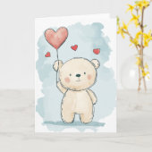 Carte de vœux avec un ours mignon et un ballon en  (Fleur jaune)