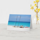 Carte de voeux avec une scène de plage tropicale (Fleur jaune)