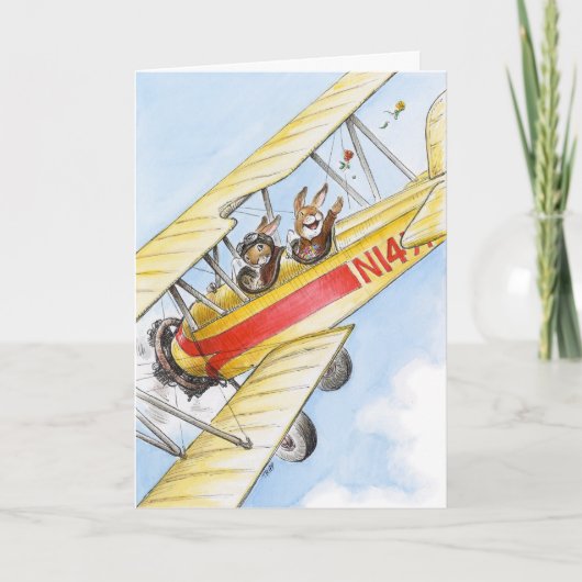 Carte de voeux Aviator Rabbit Couple (Devant)