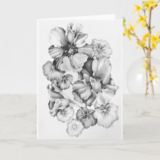 Carte de voeux - B&W Nasturtiums (Fleur jaune)