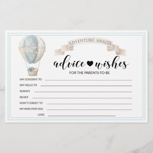 Carte de voeux baby shower montgolfière (Devant)