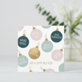 Carte de voeux Baubles de Noël multilingue (Debout devant)